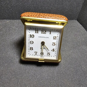 Westclox Travel Alarm Clock Analog Wind-Up Mechanical Folding Working Brown Case
